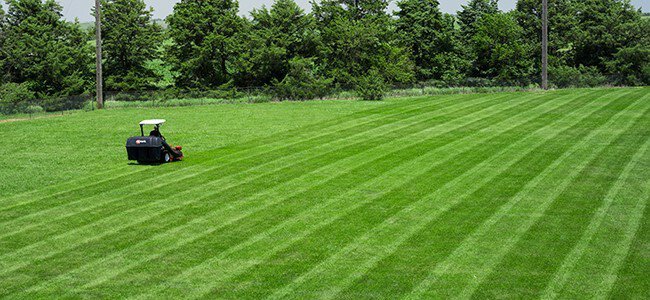 An Exmark mower striping a lawn