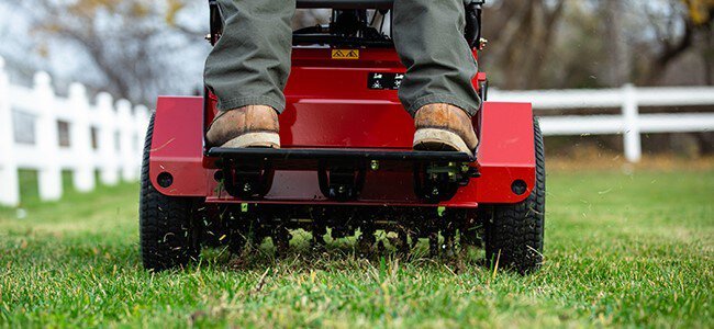 lawn aeration with an Exmark stand-on aerator